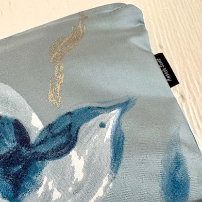 Printed Blue Silk Make Up Bag Close Up - Amanda Scott_Just Makers