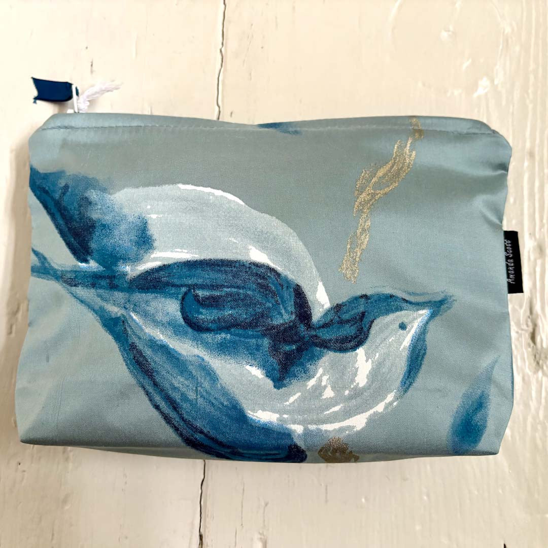 Printed Blue Silk Make Up Bag - Amanda Scott_Just Makers