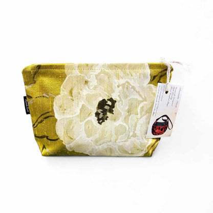 Printed Mustard Silk Make Up Bag - Amanda Scott_Just Makers