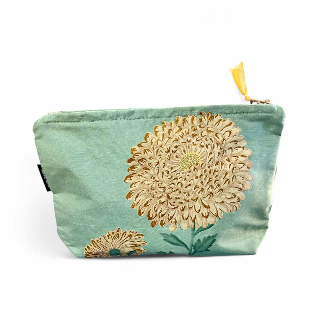 Printed Teal Silk Make Up Bag - Amanda Scott_Just Makers