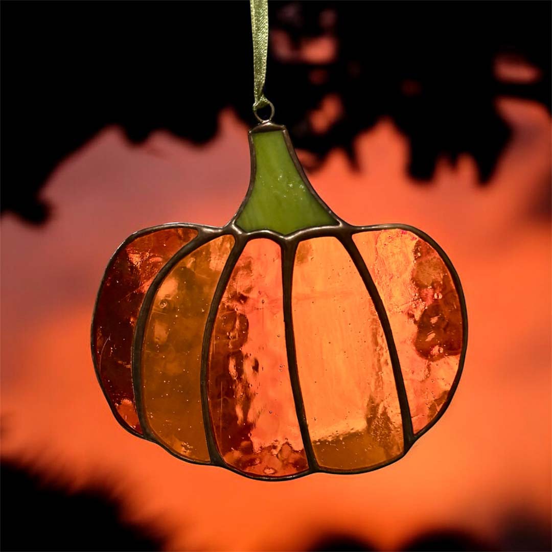 Pumpkin Stained Glass Hanging Decoration - Dragonfly Glass Art_Just Makers