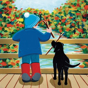 Puppy, Pal and Pooh Sticks Print - Nikky Corker_Just Makers