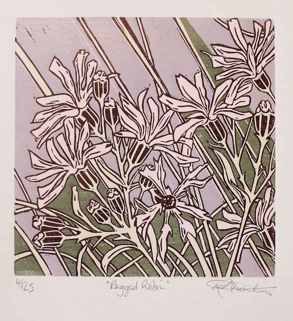 Ragged Robin Unframed  Linocut Print Rachel Knowles_Just Makers