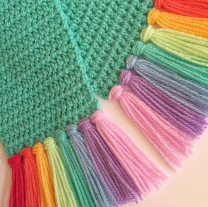 Rainbow Tassles Scarf - Robins and Rainbows_Just Makers