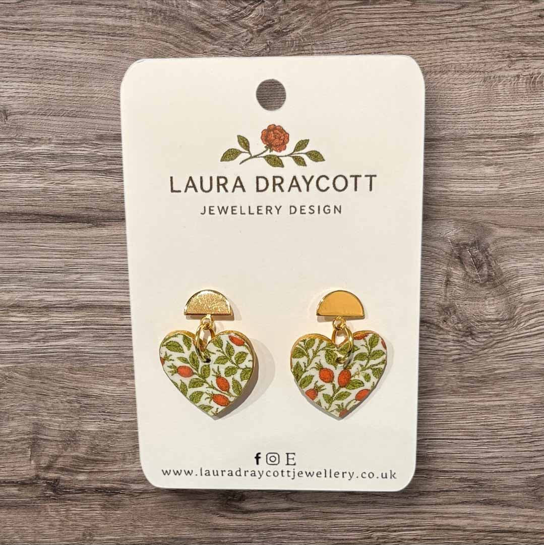 Red Berry Heart Drop Earrings - Laura Draycott_Just Makers