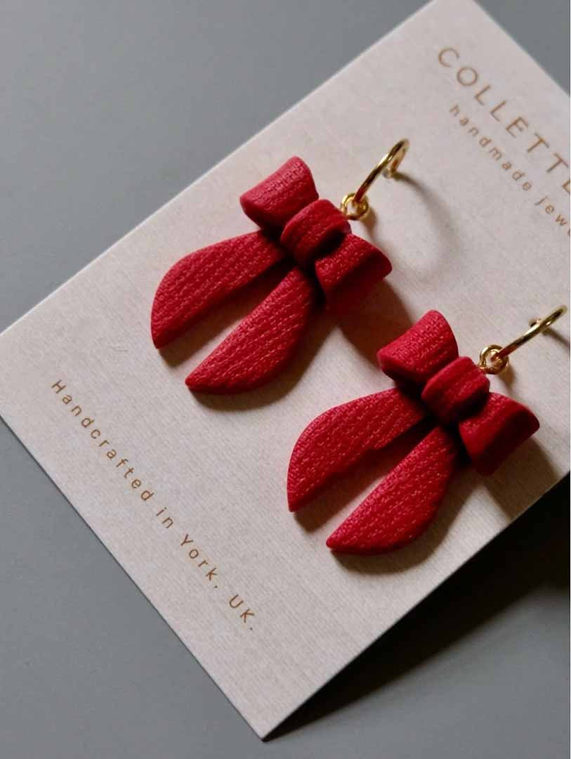 Red Bow Dangle Earrings - CH Handmade_Just Makers