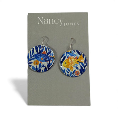 Red and Blue Fish Disc Earrings - Nancy Jones_Just Makers