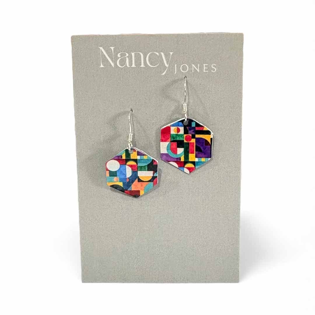 Retro Multi Hex Earrings - Nancy Jones - Just Makers Nancy Jones Jewellery