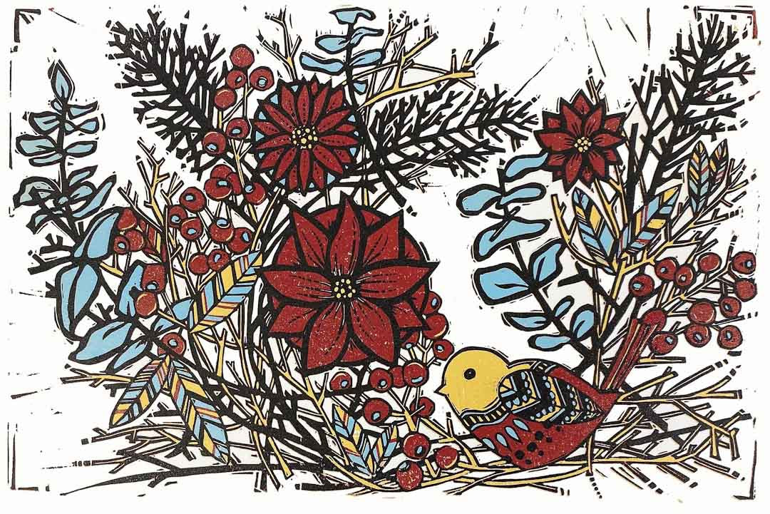 Robin, Berries and Eucalyptus Greeting Card - Rachel Knowles_Just Makers