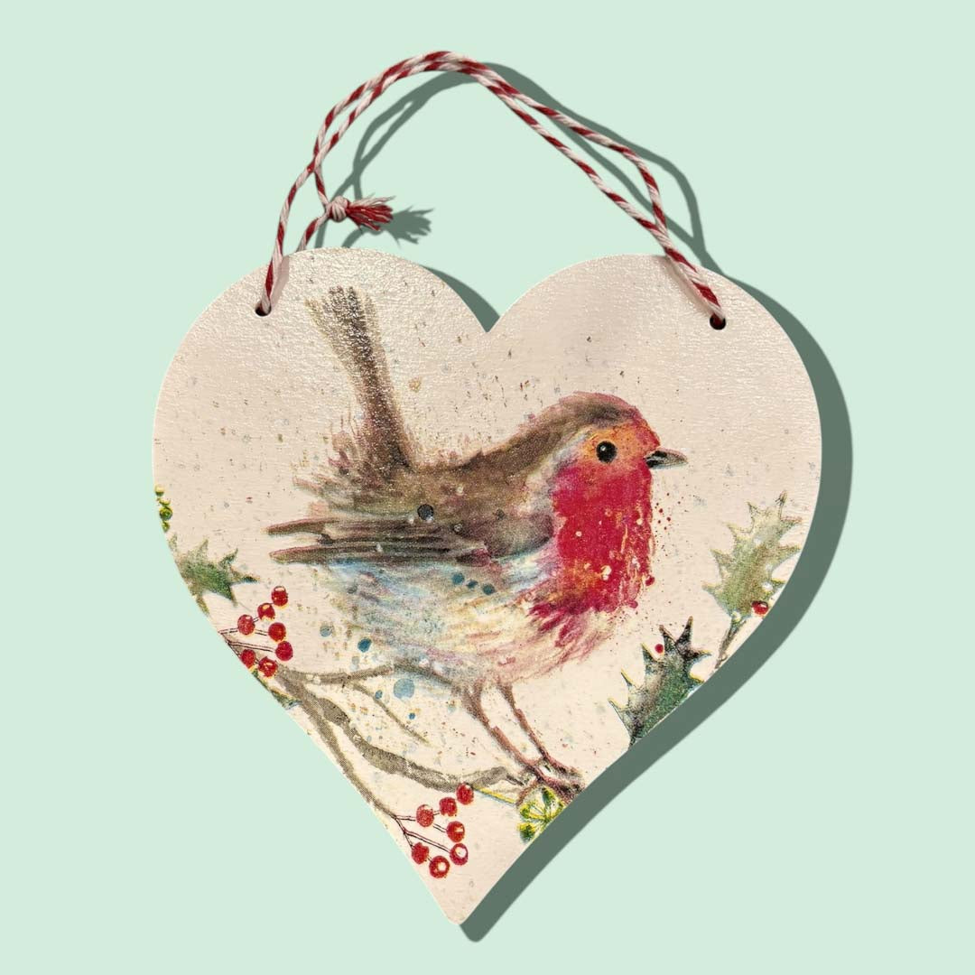 Robin Christmas Large Heart Decoration by Sarah Tustin_Just Makers