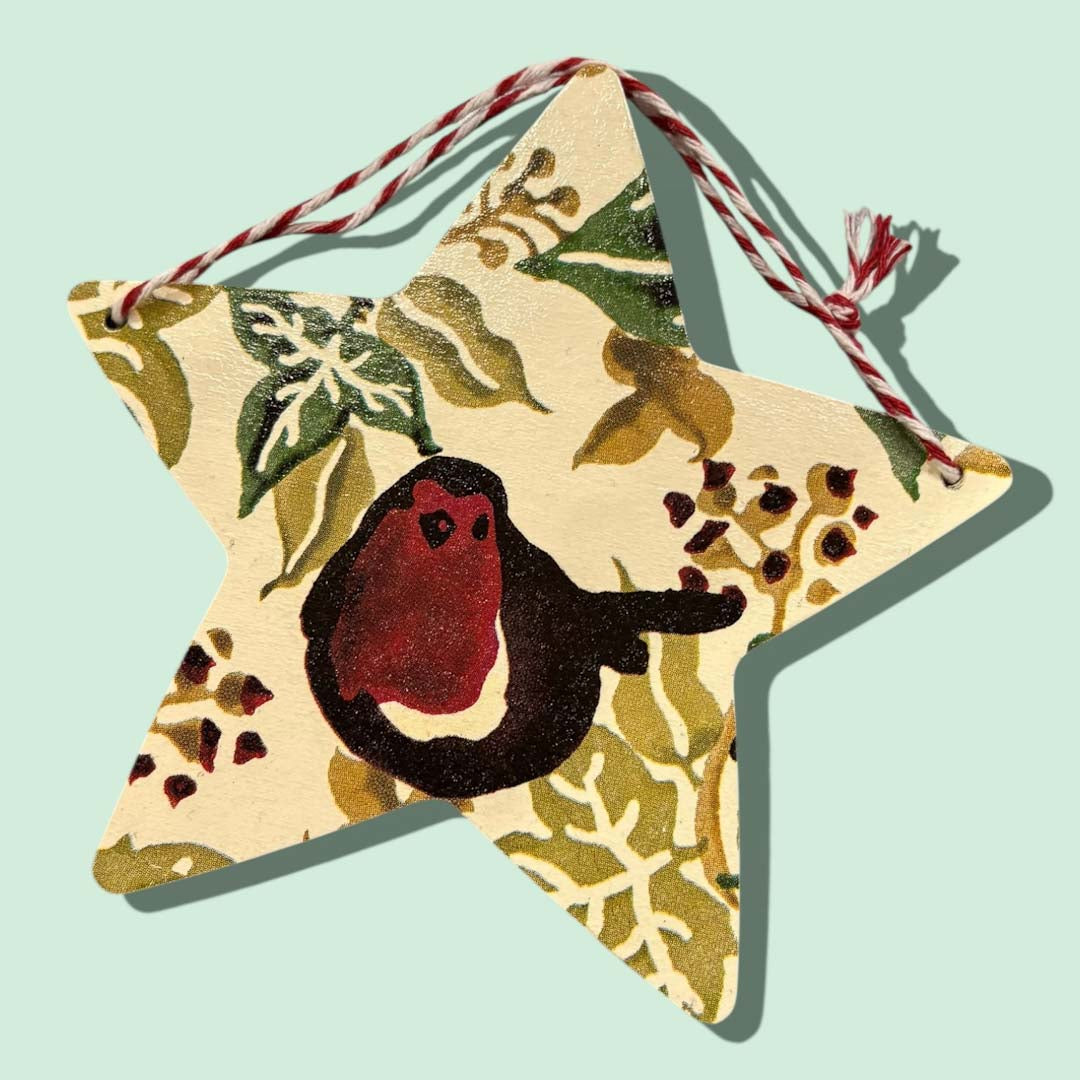Robin Cream Christmas Star Decoration by Sarah Tustin_Just Makers