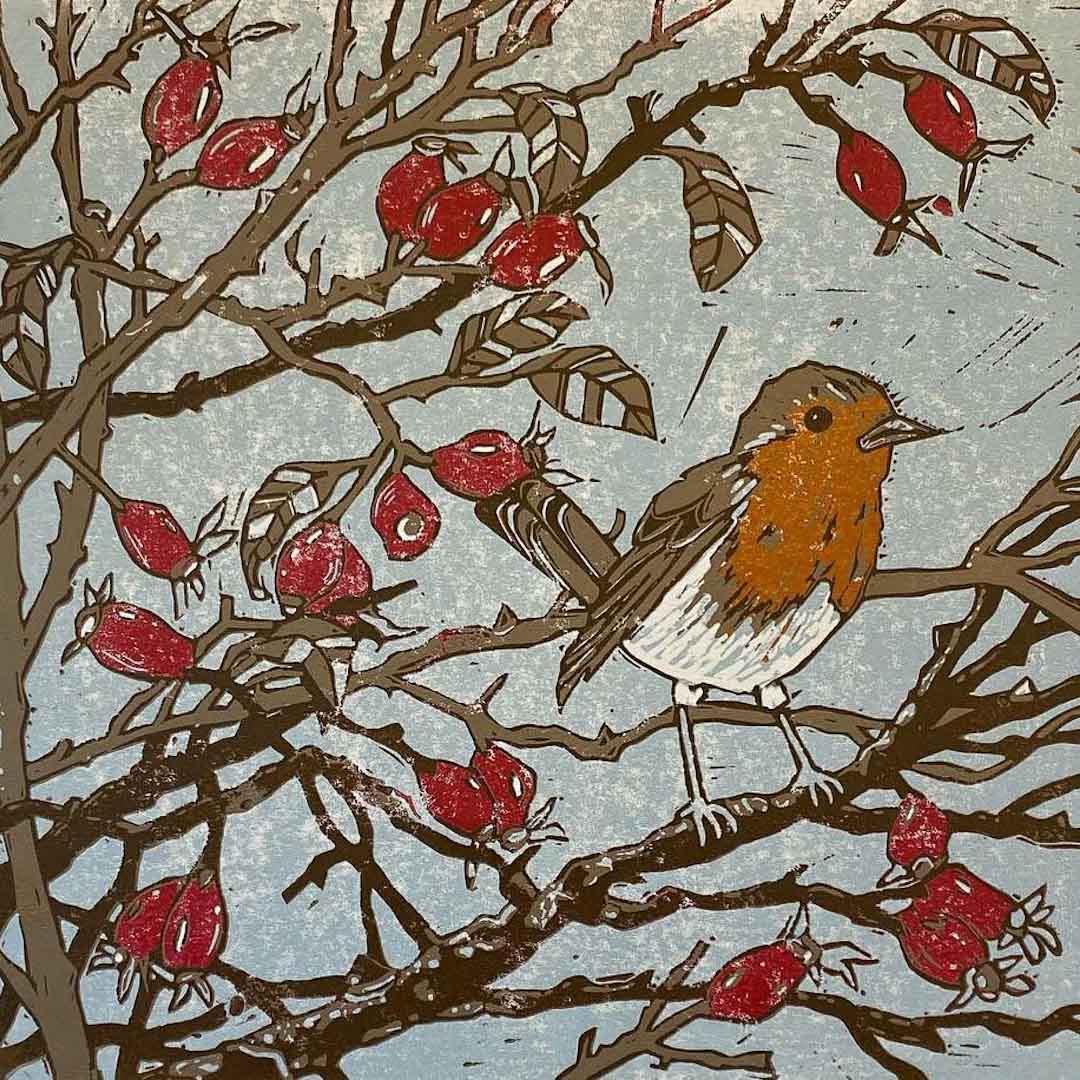 Robin and Rosehips Greeting Card - Rachel Knowles_Just Makers