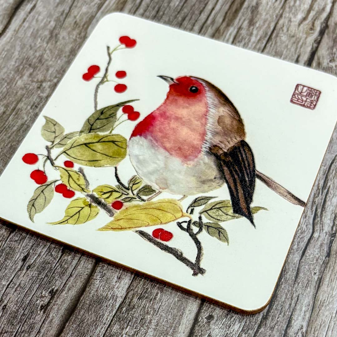 Robin on a Crabapple Tree Coaster - Su Yao_Just Makers