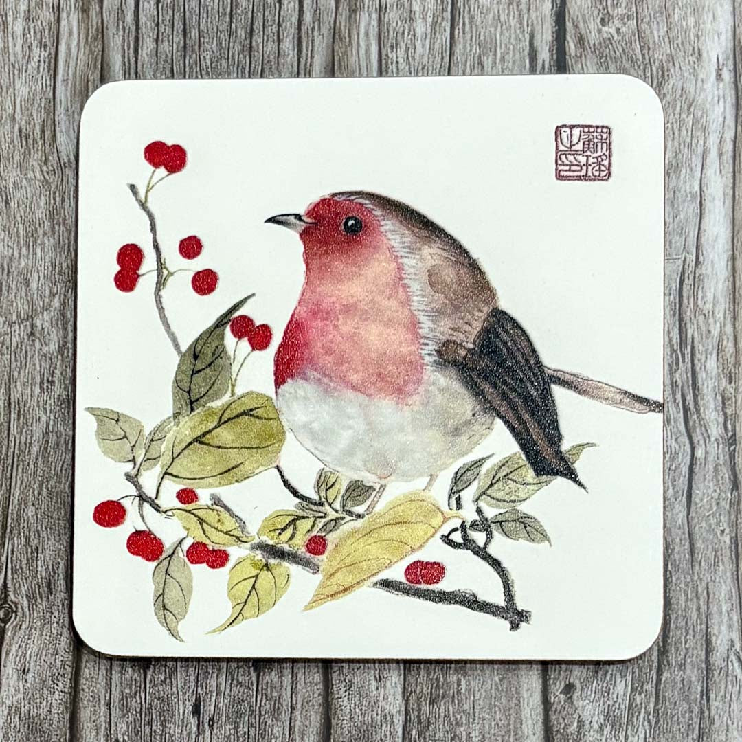 Robin on a Crabapple Tree Coaster - Su Yao_Just Makers