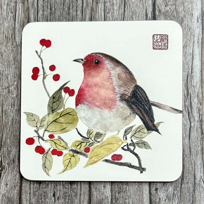 Robin on a Crabapple Tree Coaster - Su Yao_Just Makers