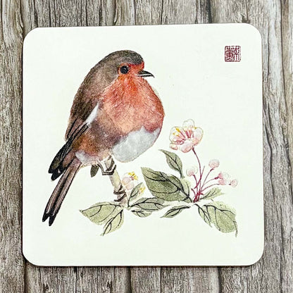 Robin with Crabapple Blossom Coaster - Su Yao_Just Makers