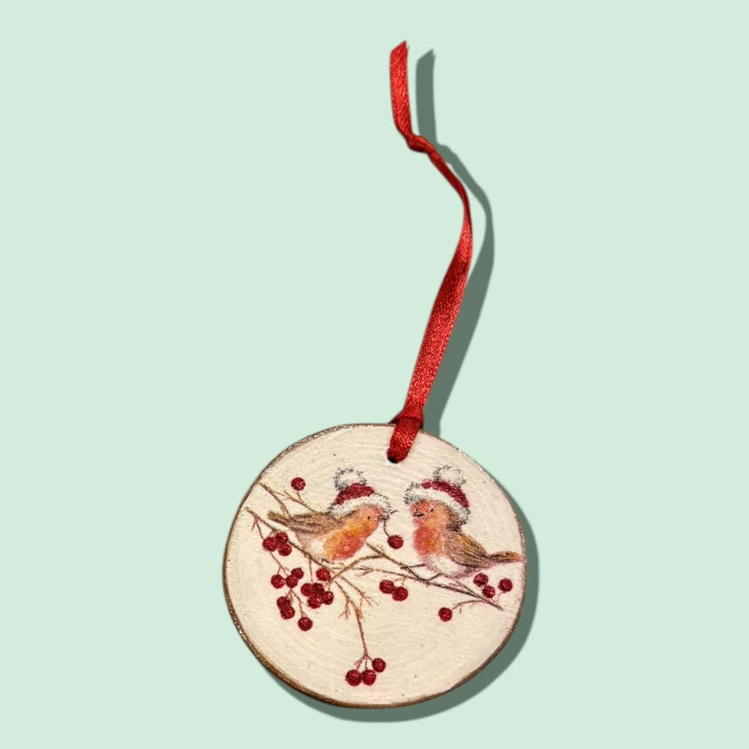 Robins Christmas Small Log Decoration by Sarah Tustin_Just Makers