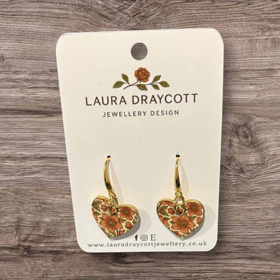 Rose Flower Heart Drop Earrings - Laura Draycott - Just Makers Laura Draycott