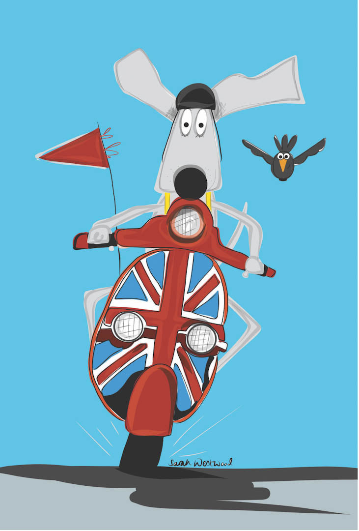 Scooting Weimaraner Tea Towel - Sarah Westwood Illustrator_Just Makers