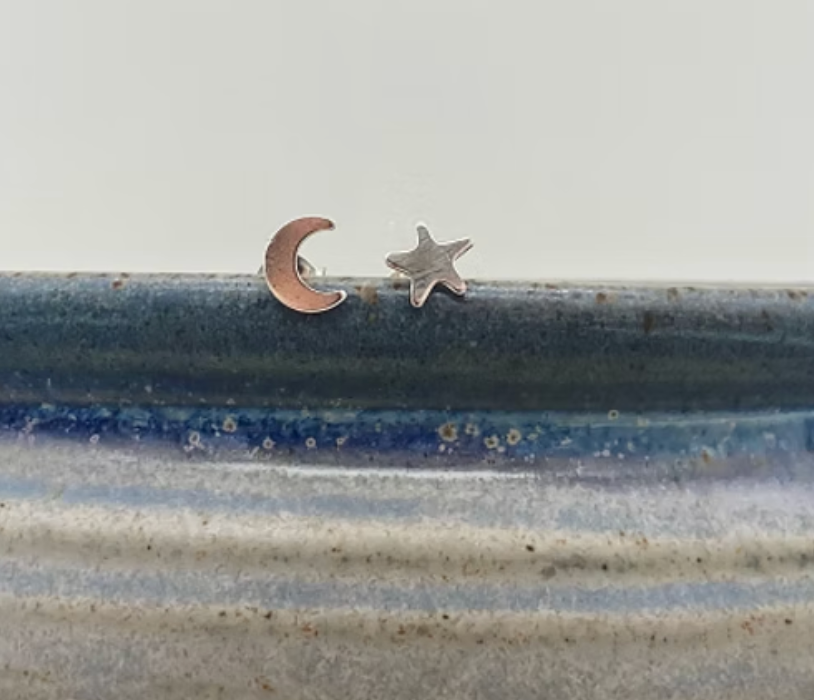 Moon and Star Silver Studs - Tori Foster Jewellery