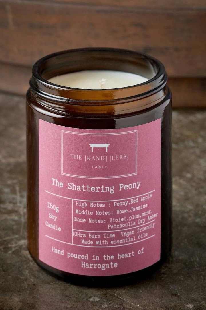 Shattering Peony Amber Glass Candle - Kandlers Table - Just Makers The Kandlers Table
