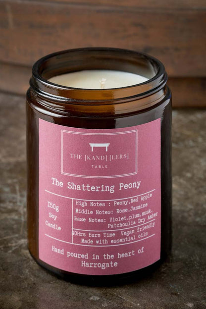 Shattering Peony Amber Glass Candle - Kandlers Table_Just Makers
