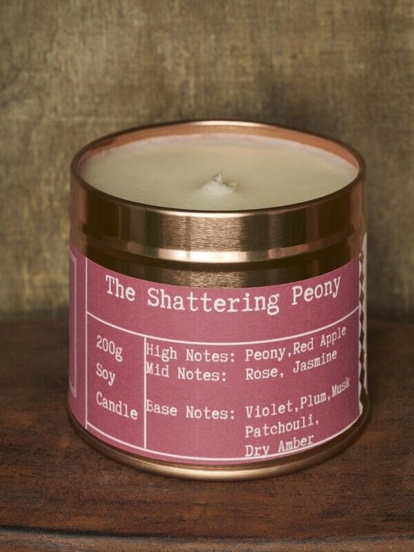 Shattering Peony Rose Gold Tin Candle - Kandlers Table - Just Makers The Kandlers Table