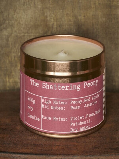 Shattering Peony Rose Gold Tin Candle - Kandlers Table_Just Makers