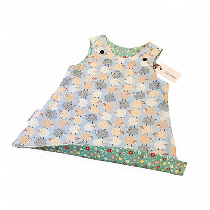 Sheep and Flower Reversible Dress 6-12 Months - Jumplings Clothes_Just Makers