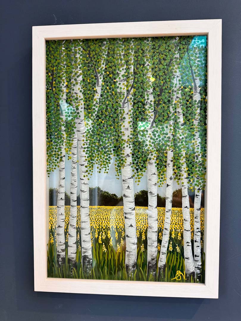 Silver Birch Across Rapeseed Framed Original - Sarah Jane Nicholls_Just Makers