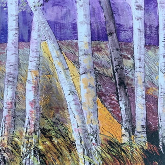 Artistic depiction of birch trees with a stylized background_Gill Kirk_Just Makers
