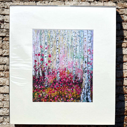 Silver Birch and Rhododendrons Mounted Print - Julia Wardingley_just makers