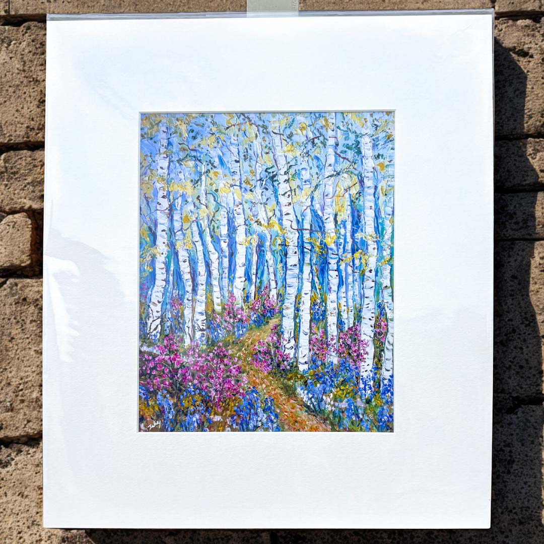 Silver Birch with Bluebells and Honesty Print - Julia Wardingley_Just Makers