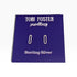 Sterling silver paperclip stud earrings on a purple Tori Foster Jewellery display card, photographed against a white background.