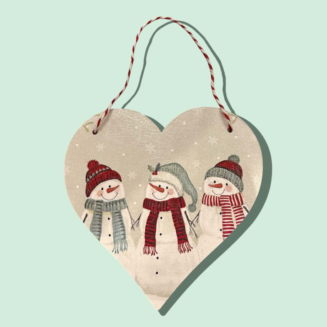 Snowmen Christmas Large Heart Decoration by Sarah Tustin_Just Makers