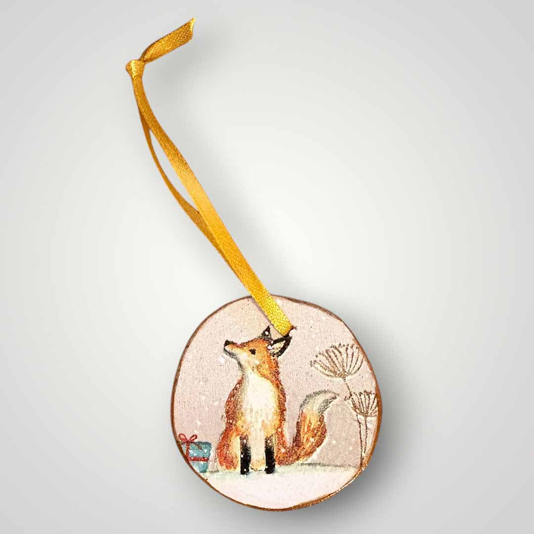 Snowy Fox Small Log Decoration by Sarah Tustin_Just Makers