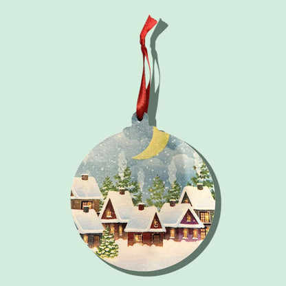 Snowy Village Large Bauble Decoration by Sarah Tustin_Just Makers