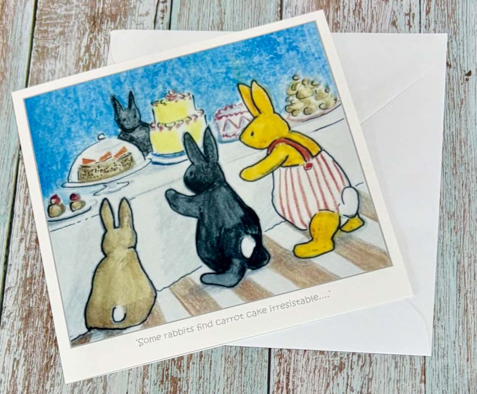 Some Rabbits Find Carrot Cake Irresistable Card - Jeanne Mundy_Just makers