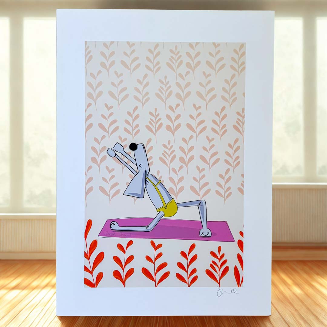 Sprocket does Yoga A4 Print - Sarah Westwood Illustrator_Just Makers