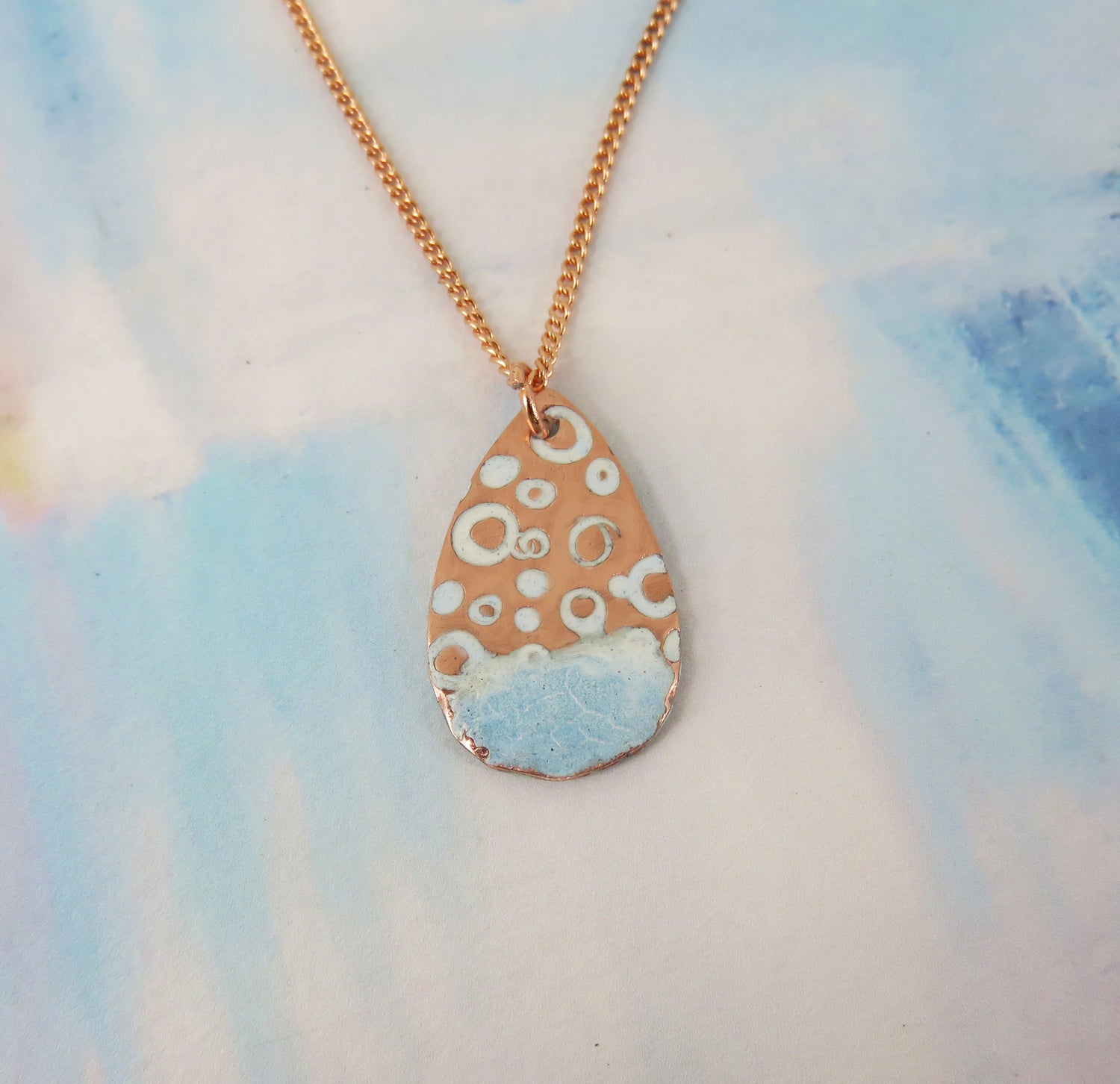 Stamped Copper Teardrop Pendant with Enamel - 830 Degrees_Just Makers