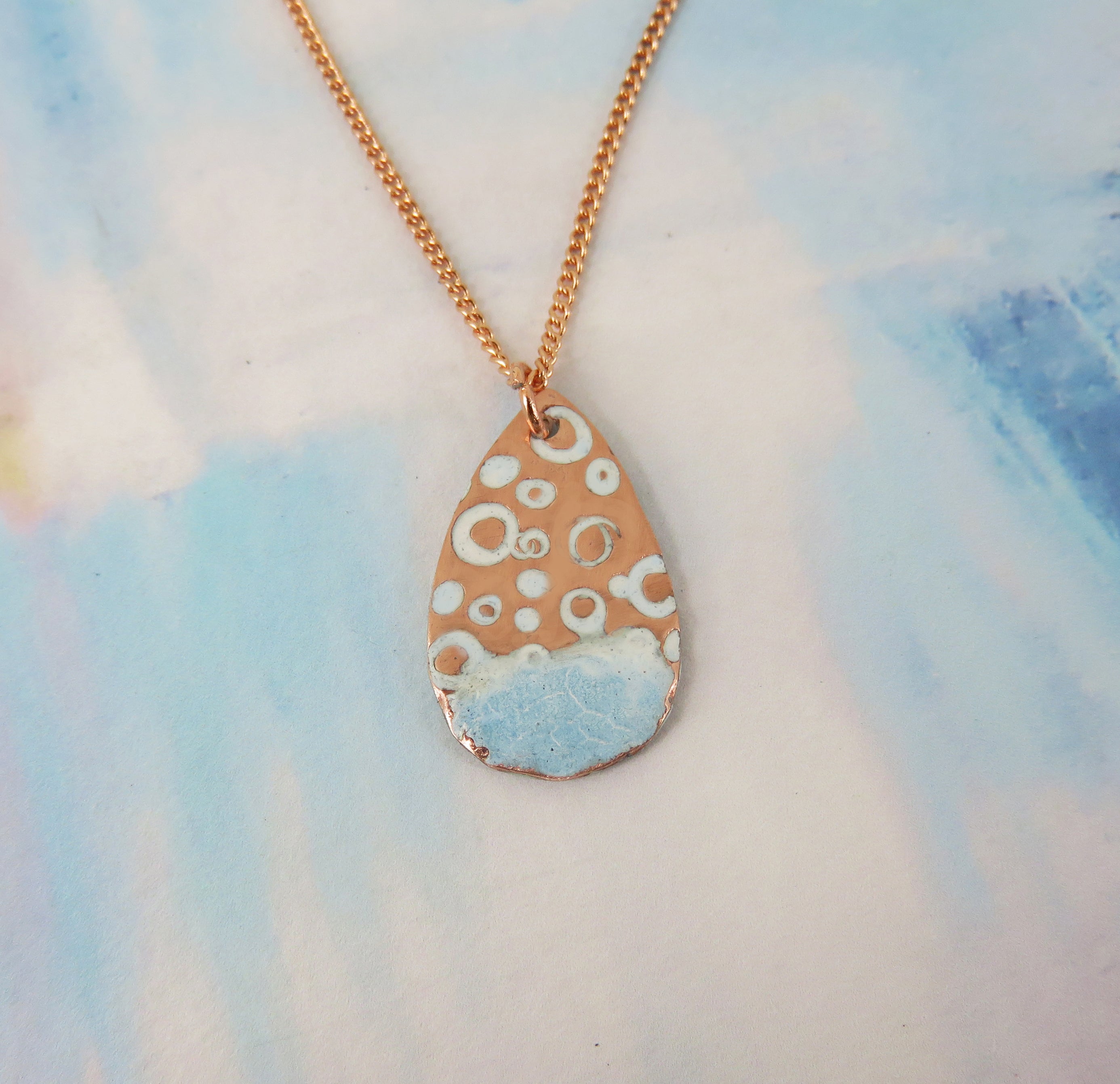 Stamped Copper Teardrop Pendant with Enamel - 830 Degrees_Just Makers