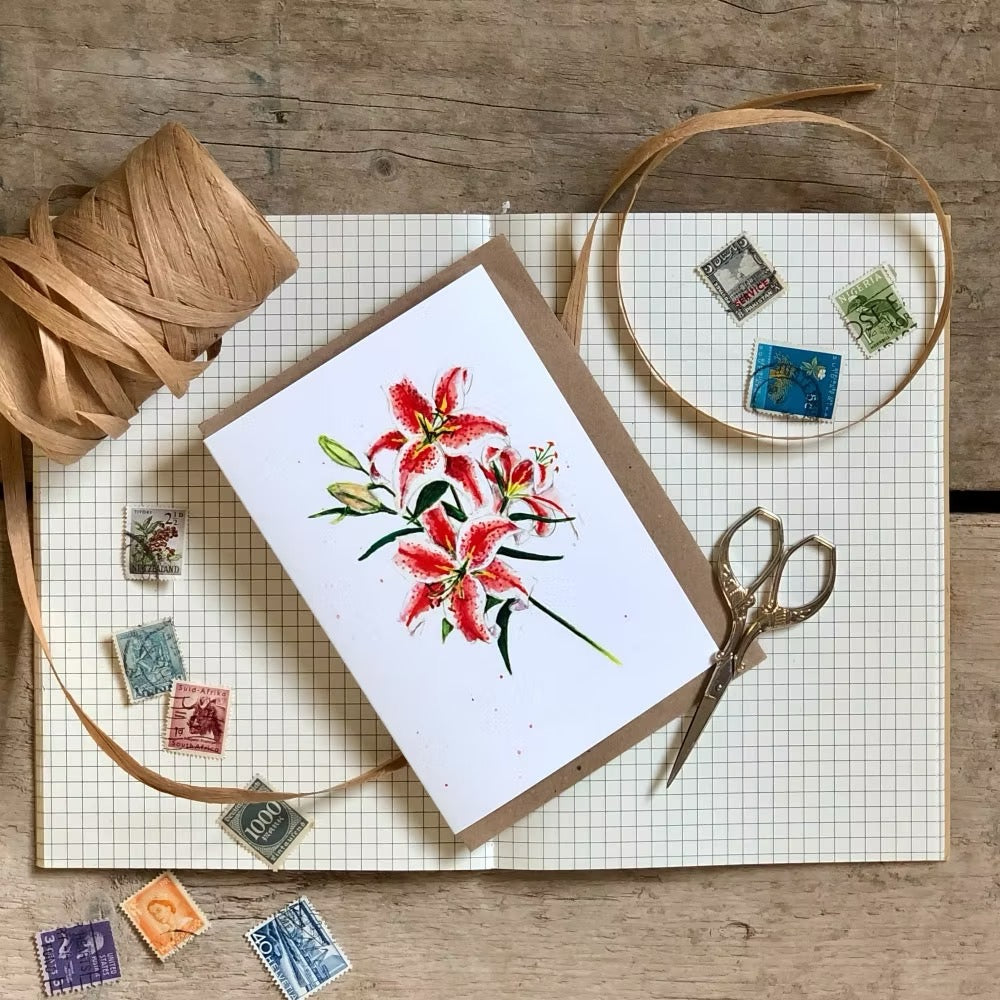 Stargazer Lily Greeting Card - Little Snowdrop Designs_Just Makers