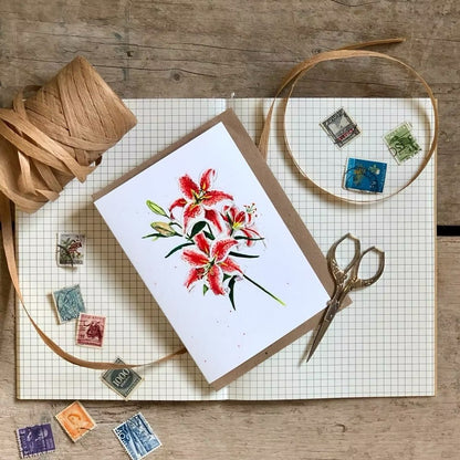 Stargazer Lily Greeting Card - Little Snowdrop Designs - Just Makers Little Snowdrop Designs