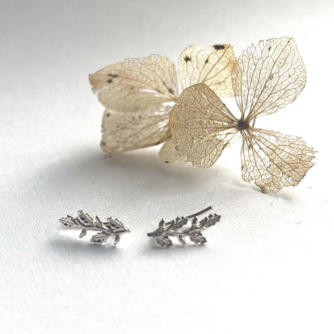 Sterling Silver Oak Leaf Climber Earrings - Frances Greenwood_Just Makers