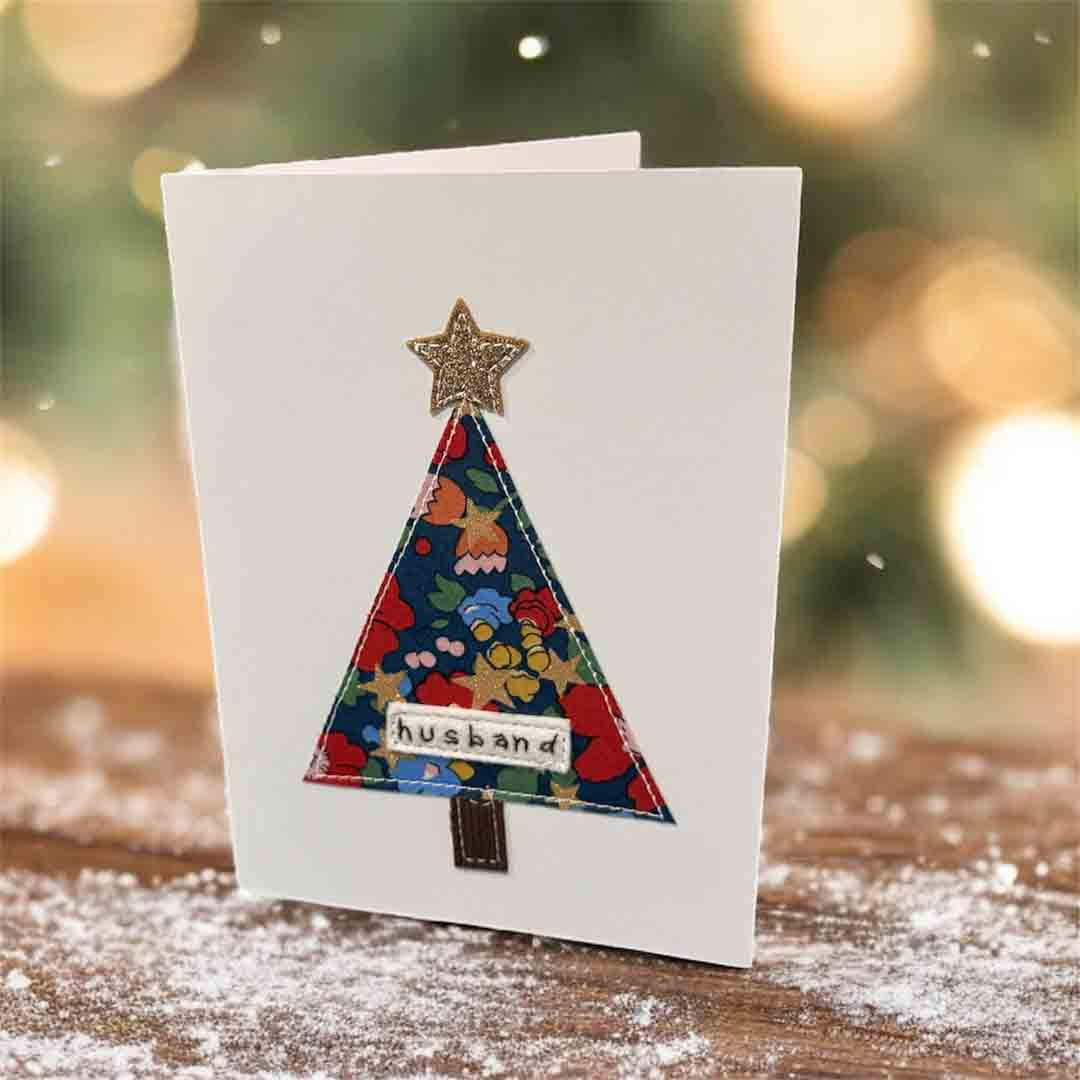 Stitched Fabric Husband Christmas Card - Alice and Audrey_Just Makers