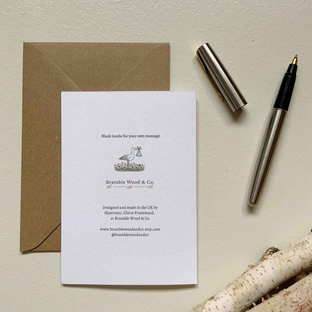 Stork Special Delivery Baby Boy Card - Bramble Wood and Co_Just Makers
