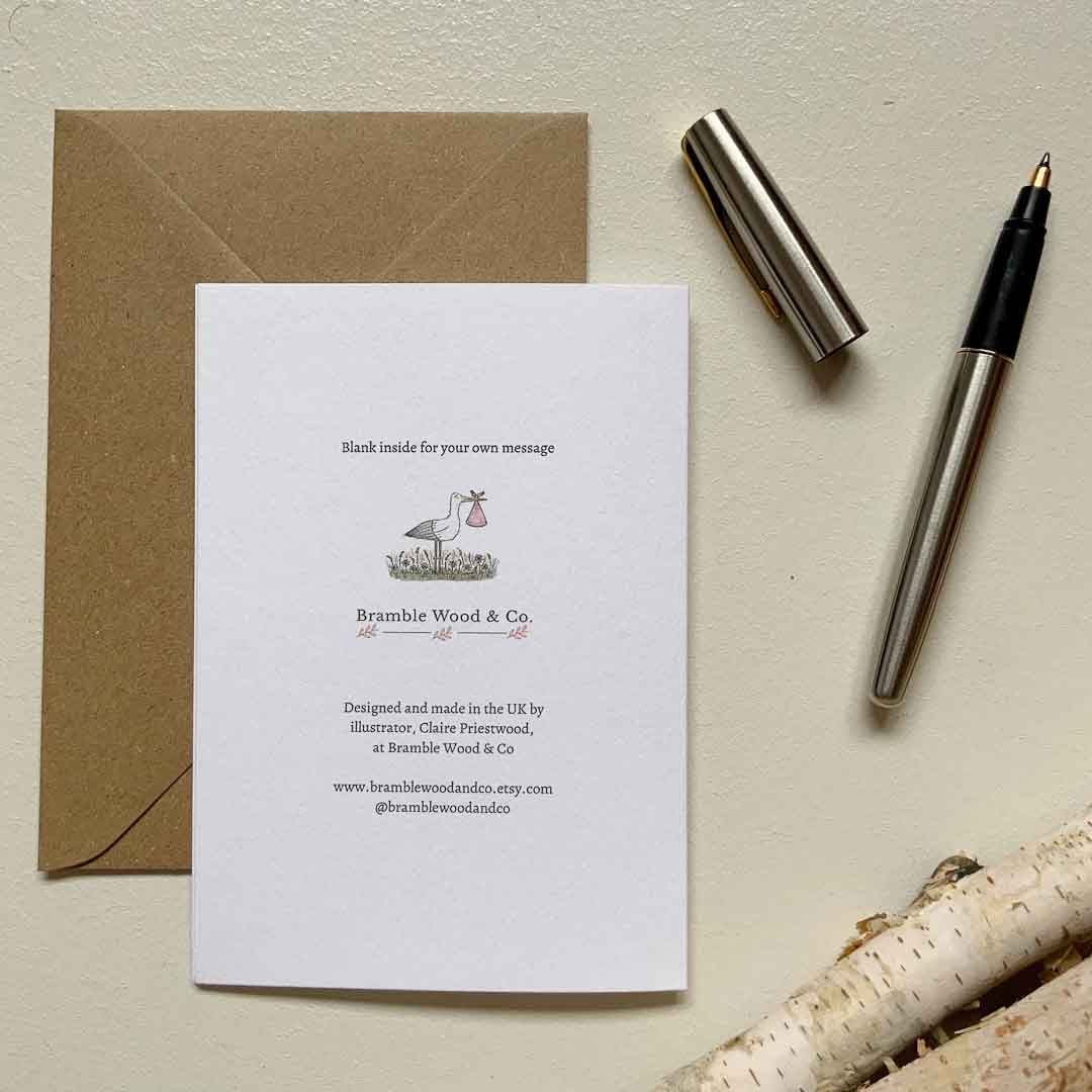 Stork Special Delivery Baby Girl Card - Bramble Wood and Co_Just Makers