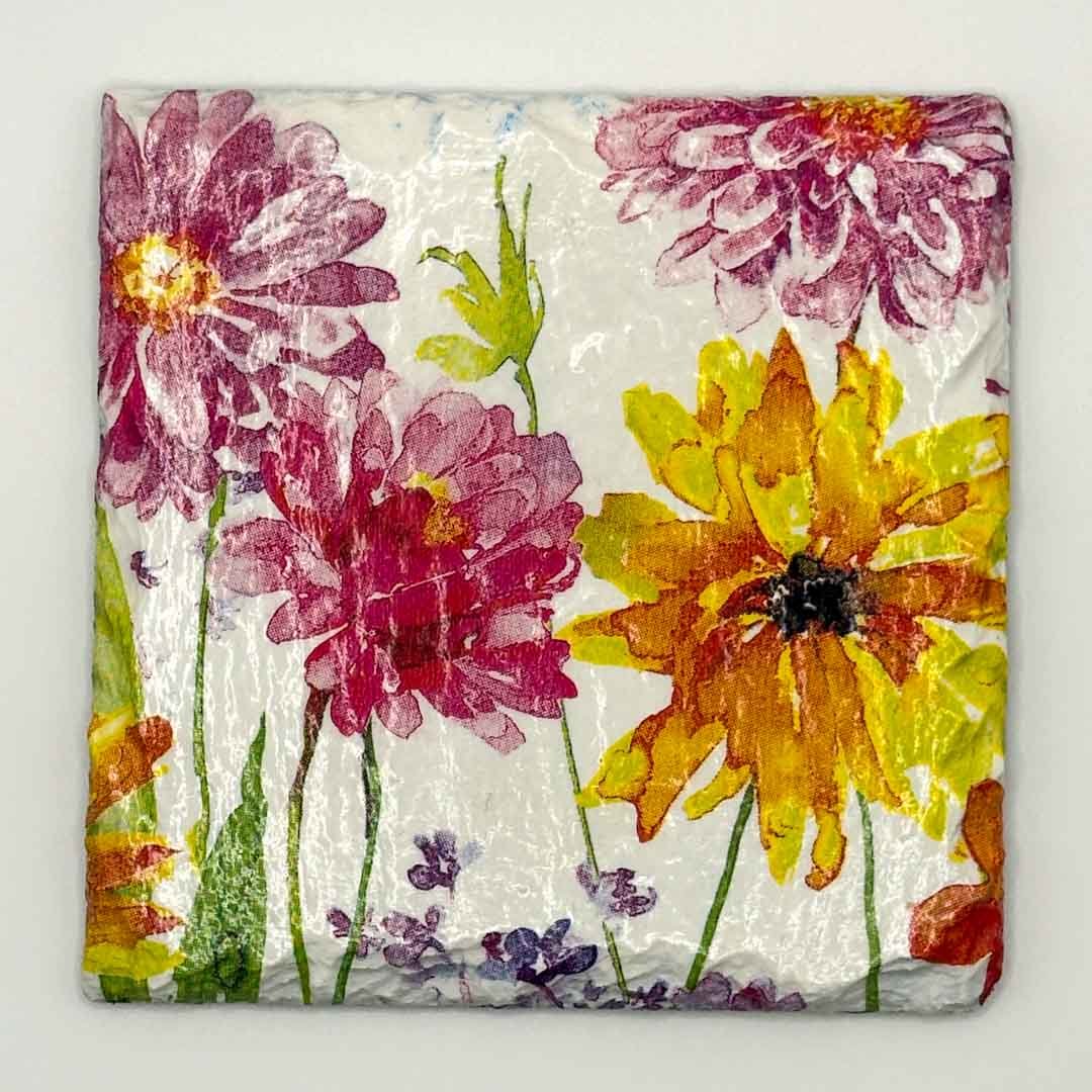 Summer Flowers Coaster Slate - Sarah Tustin - Just Makers Sarah Tustin