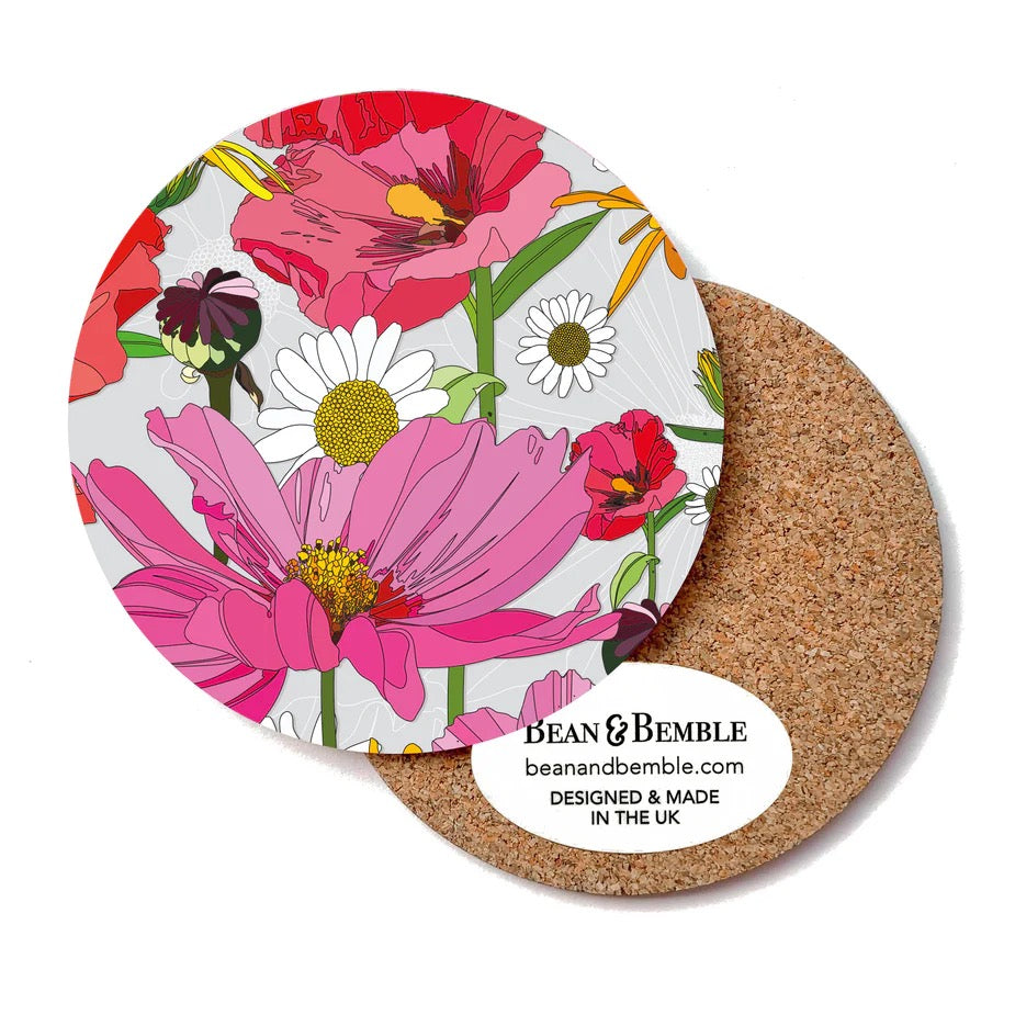 Summer Poppies Grey Coaster - Bean and Bemble_Just Makers