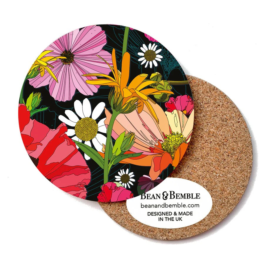 Summer Poppies Navy Coaster - Bean and Bemble_Just Makers